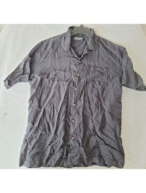 Brandini Pure Silk Mens Shirt Button Up Short Sleeve Black Size L